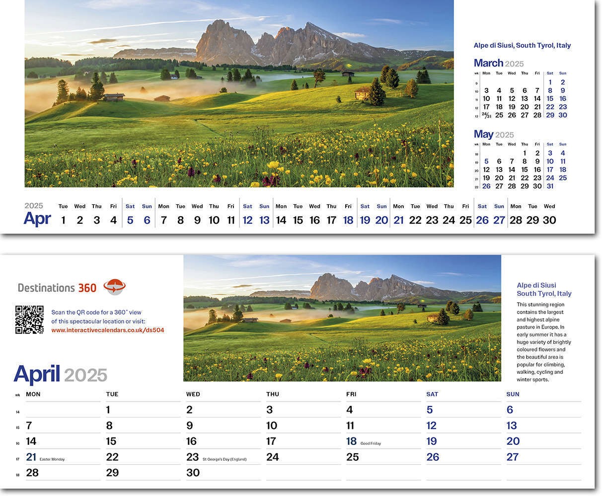 Destinations360 Premium Lined Easel Desk Calendar